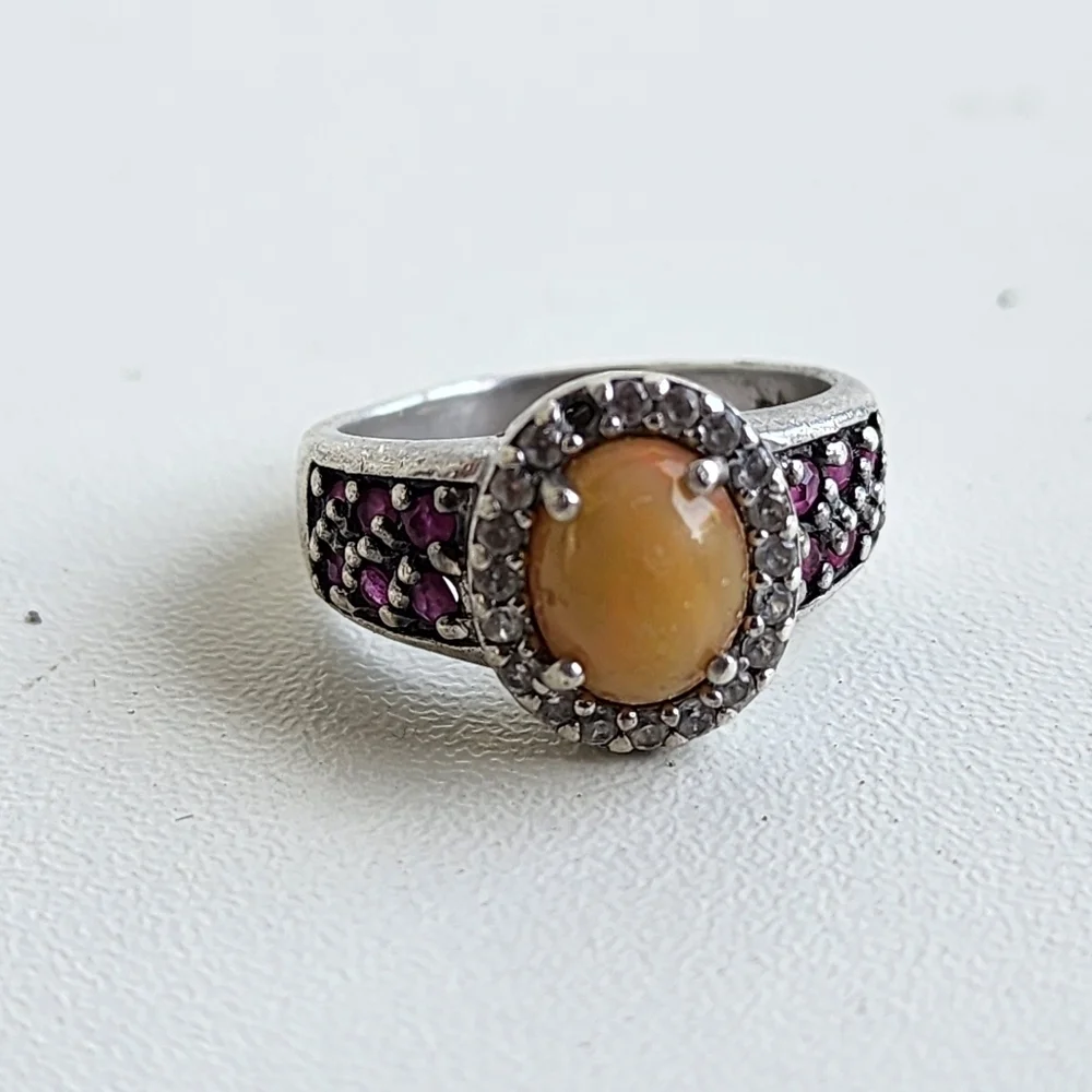 VTG D’Joy Opal Garnet Purple 4.53 g Ring Sterling Silver Signed Statement Sz 7